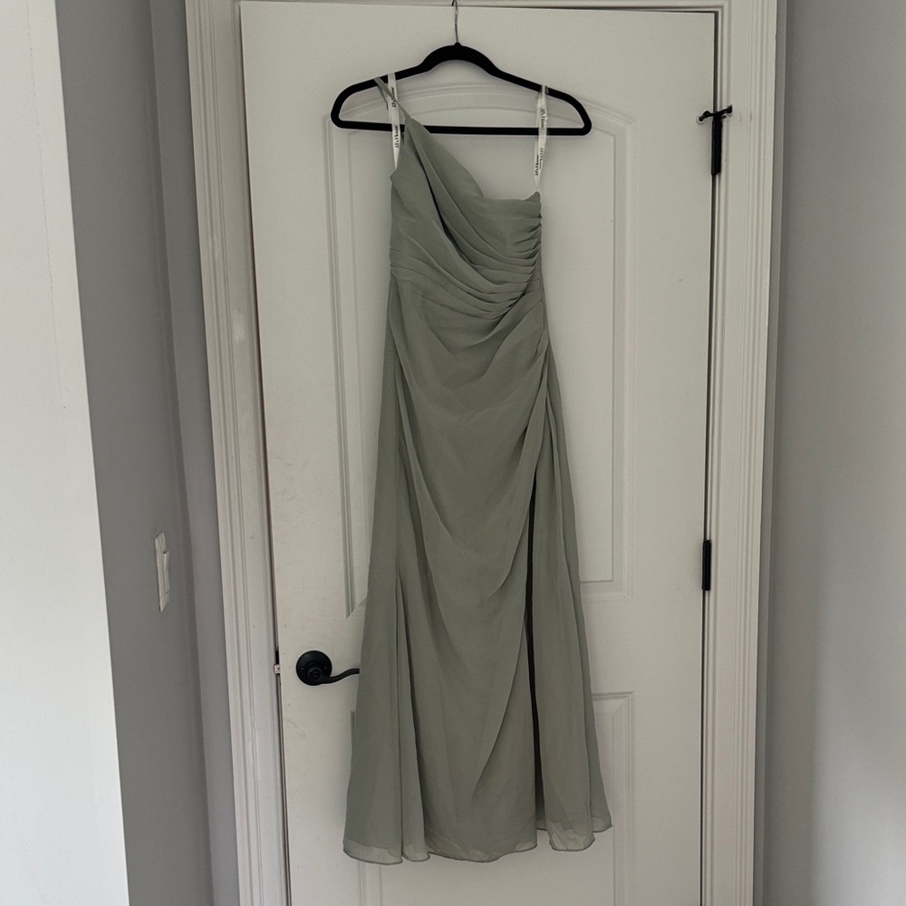 JJs House Elegant One Shoulder Dress in Sage Green